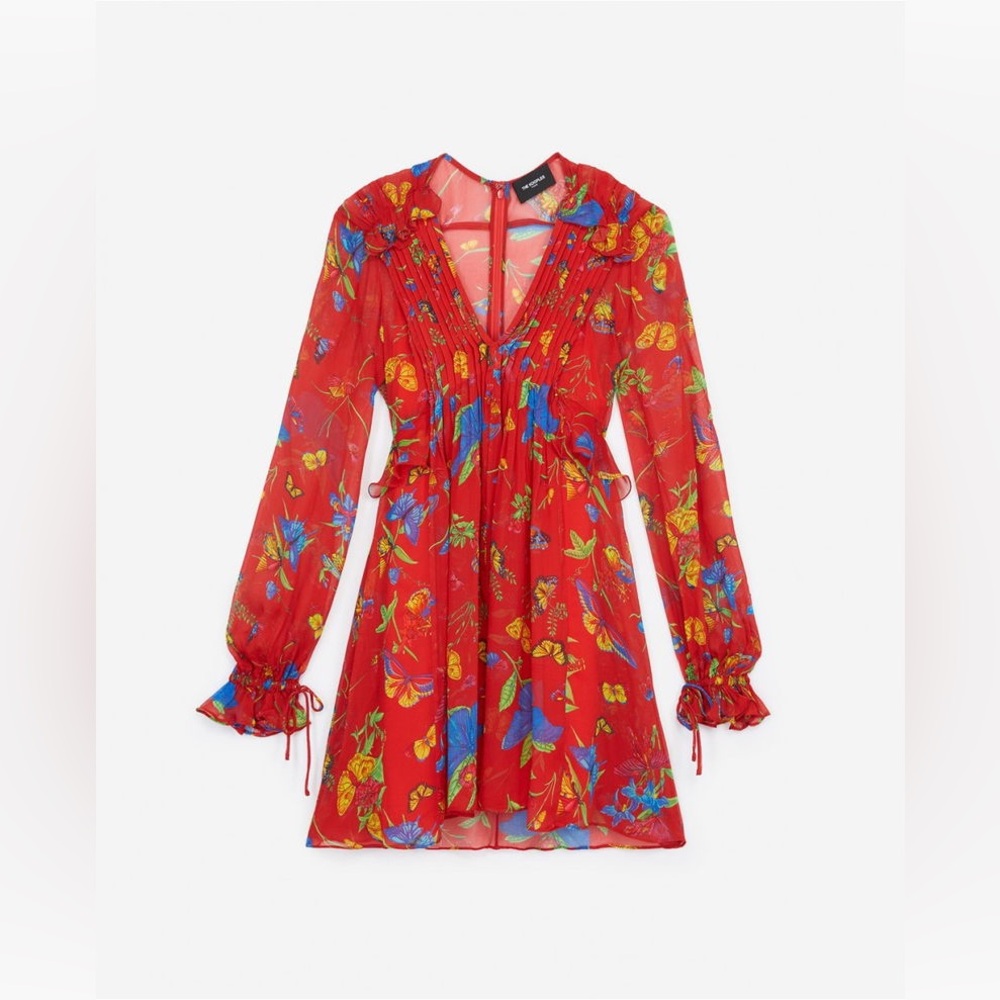 NWT The Kooples Red Crinkle Butterfly Mini Dress – Size 3 (US Large)
